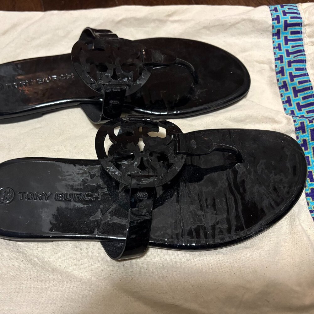 Tory Burch Miller Black Patent Leather Sandals Size 7.5